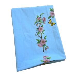 Vtg Floral Butterfly Tablecloth Rectangular Botanical Fairy Cottagecore 77"x58"